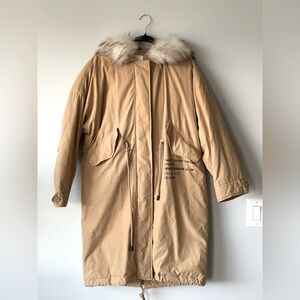 JUCY JUDY Beige Fur-Trimmed Women's Coat